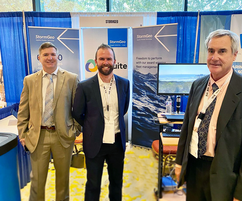 StormGeoShip's tweet photo. Our team is making the most of the last day here at #CMAShipping. Be sure to stop by Booth 23 for a last chance to chat with the wonderfully knowledgeable Carl Hausheer, pictured below with our partner, the Sea Machines Robotics team.

@CMAShipping https://t.co/22QdL3WTMI
