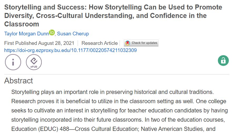 JournalofEd's tweet image. Interested in using storytelling in your classroom? Check out this study on the use of storytelling to promote cross-cultural understanding! #storytelling #teaching #diversity #SocialWorkTwitter #FlashbackFriday