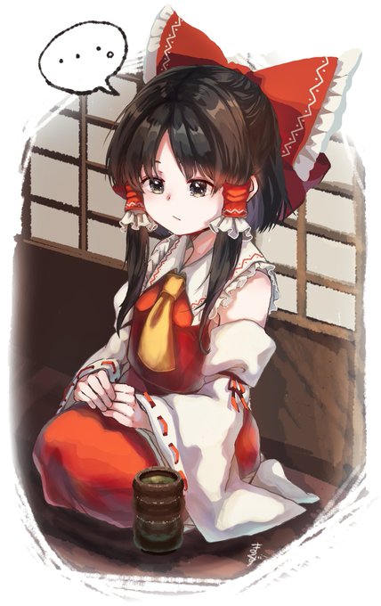 何かを考えている様で何も考えてなさそうな感じの霊夢さんが描きたかったお絵かきです。 