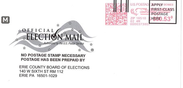 Reports have incorrectly suggested return envelopes for Erie County Ballots have insufficient metered postage, this is false. Ballot return envelopes have 53 cents in “metered postage” which is the correct amount.