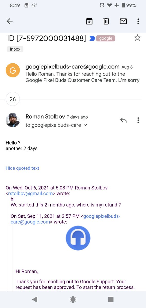 rstolbov's tweet photo. How do I get a refund from Google after aver 2 month? @madebygoogle @Google https://t.co/G9IoU9aD4q