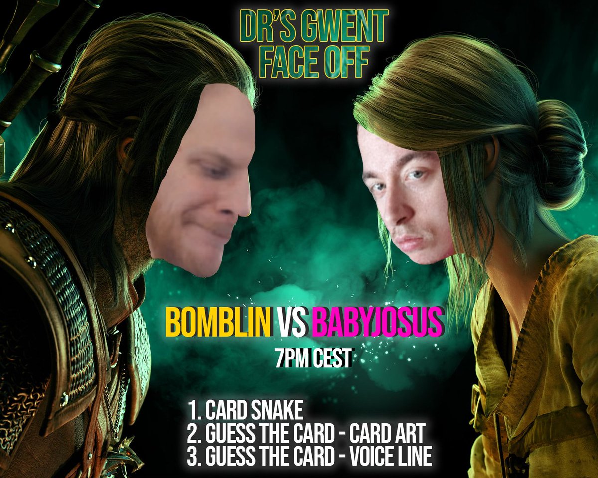 DrDenuz's tweet photo. IT AIN'T GONNA BE A REGULAR STREAM AS THESE TWO BEAUTIFUL FELLAS ARE GONNA BATTLE IT OUT IN DR'S GWENT FACE OFF. 

BE SURE TO CHECK IN AFTER 7PM CEST OVER AT
https://t.co/XSPYN5cMWx

@bomblin12 @babyjosus https://t.co/0vEOUQNxFf