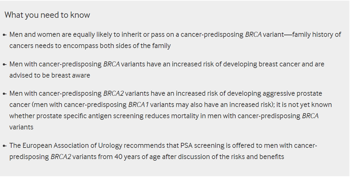 Men and women are equally likely to inherit or pass on a cancer-predisposing BRCA variant—family history of cancers needs to encompass both sides of the family. Informative <a href="/bmj_latest/">The BMJ</a> summary of care of men with cancer-predisposing BRCA variants. bmj.com/content/375/bm…