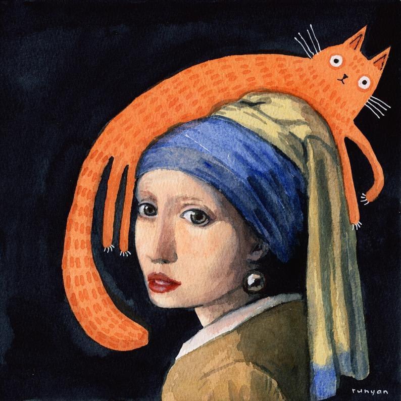 Terry Runyan'ın ünlü tablolara dahil ettiği şaşkın kediler. 🐈