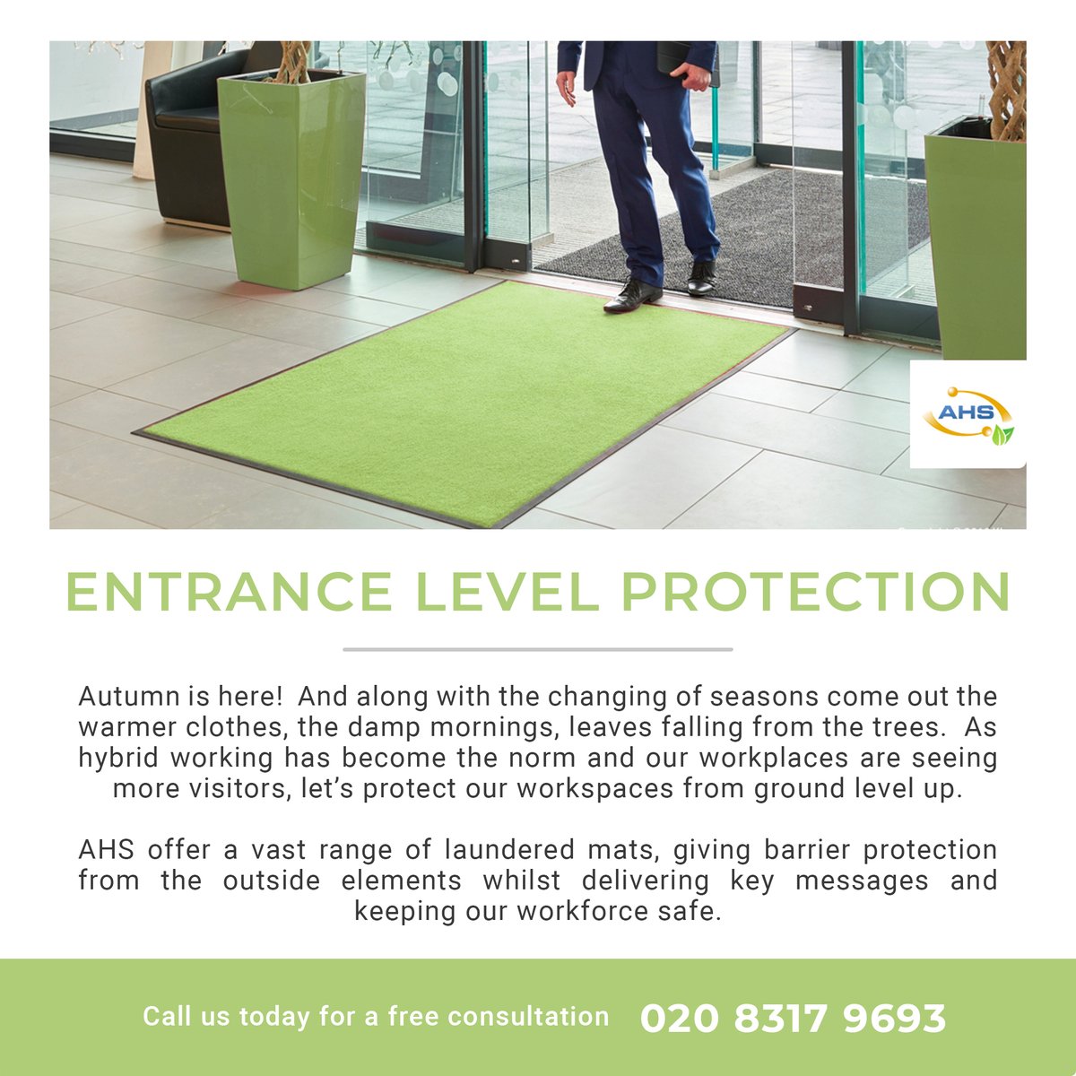 AbsoluteHygiene's tweet image. Protect your staff and visitors of your workplace from the outside elements with our 'Entrance Level Protection' Matting 🍂🌟