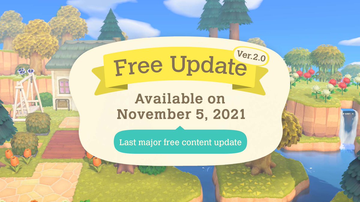 animalcrossing's tweet image. [Announcement]
The free Ver. 2.0 update launches on 11/5! Whether you're heading to the Roost for a cup of Brewster's finest coffee or taking a boat trip with Kapp'n to a mysterious island, you'll soon have new ways to enjoy your island life. #AnimalCrossing #ACNH