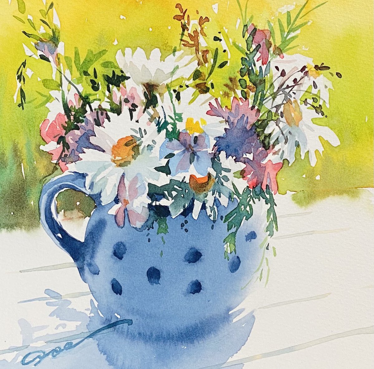 歓び 】Joy 三原色水彩クロッキー/直描き/200×200mm Watercolor