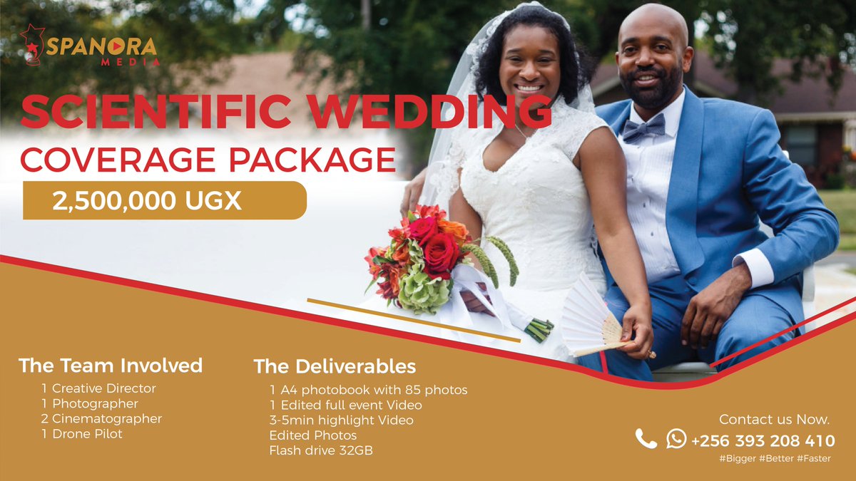 SpanoraMedia's tweet photo. We push the boundaries of what your wedding videos and photos can be. Sensual and emotional, contact us now on +256 393 208 410.
#SpanoraMedia #ScientificWeddingCoverage
#WeddingPhotography #WeddingVideography
#Photography #Videography #VideoProduction #WeddingCoverage https://t.co/BXo9A6NRiN