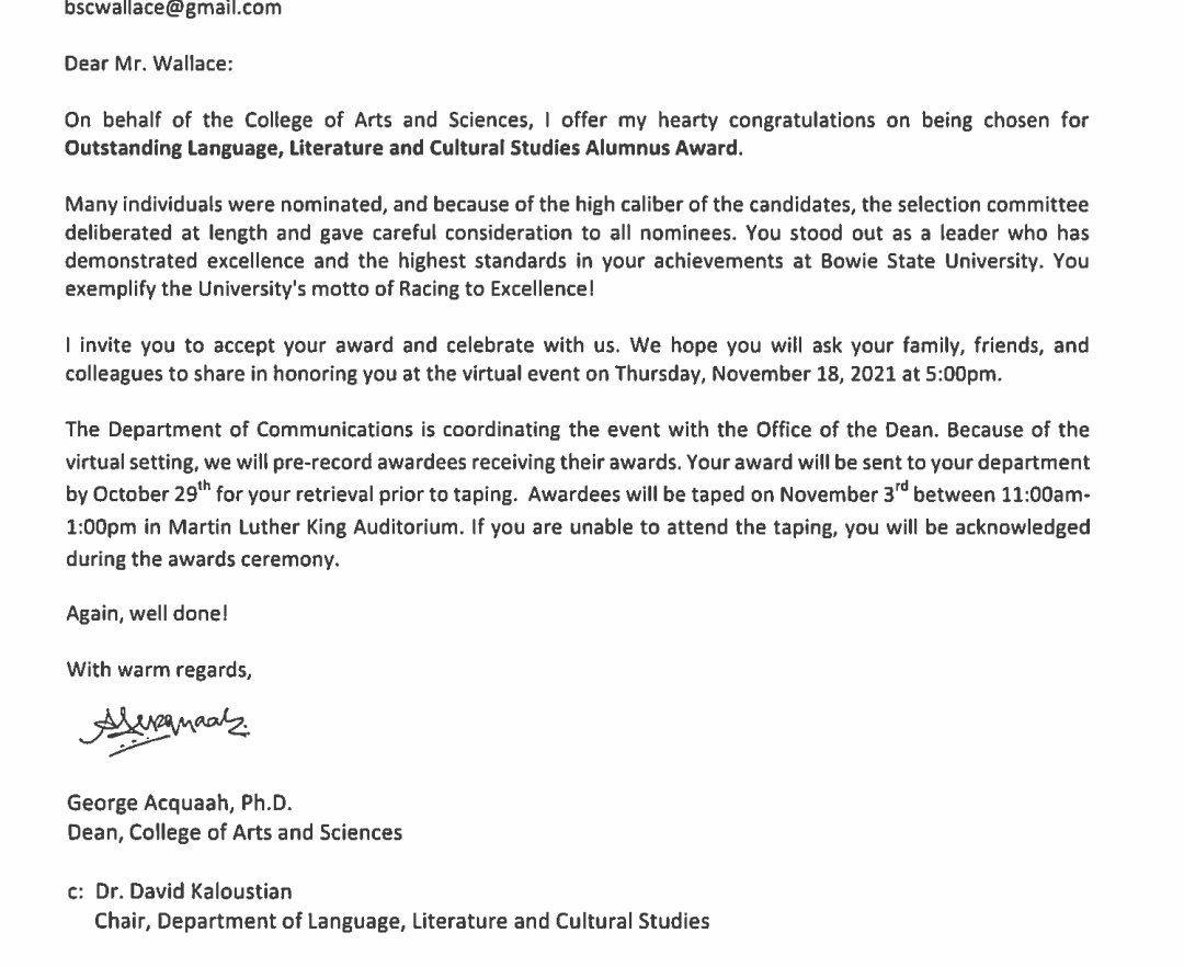 I am so incredibly blessed, honored, and privileged to receive this amazing recognition from my #HBCU , @BowieState !
Thank you so much. I am eternally grateful 🙏🏿 
#ProfBCSW #hbcustrong #thankyou #HappyFriday 
#bowiebold 
#BBMELA1865 
@bbmela1865