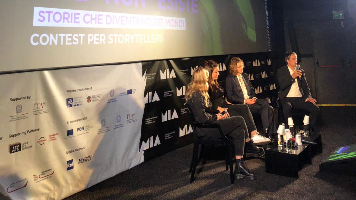 Now at #MiaMarket: the forth edition of "La Realtà Che “Non” Esiste" with Carlo Rodomonti from Digital <a href="/RaiCinema/">Rai Cinema</a>; actors Jenny De Nucci and Luca Chikovani; Manuela Cacciamani, Founder of Onemore Pictures.
@cacciamani_m <a href="/lucaChikovani/">Luca Irakli Chikovani</a> 
#talk #storytelling #storytellers