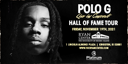 TheRyanCenter's tweet photo. URI Students - tickets are on sale now!  

Polo G | Hall of Fame Tour
📅 Nov. 19th
🕗 7pm Doors | 8pm Show 

Reminder: This is a URI Student show only. You  must have a valid URI Student I.D. to enter 

#PoloG #URI #RyanCenter #HallOfFameTour https://t.co/4CqknbdXHn