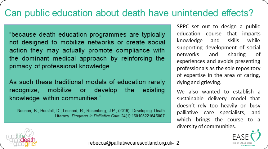 Palliative_Scot's tweet photo. Poster 35 #SPPCPosterParade - Whoβs the expert? Creating public education about death that recognises, mobilises & develops the knowledge that exists within communities. @RebPatter @mpowersnine Lorna Reid @PPWHospice Deborah Ritchie, Fiona Watt, Ruth McQuillan @EdinburghUni & Me https://t.co/GH1PdOBO7H