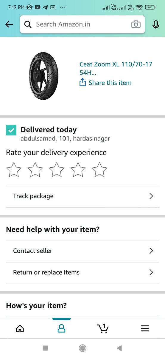 abdulsamad_im's tweet photo. Ordered this Ceat tyres from amazon.
Recieved nice and good quality tyre from amazon. So the chain is keep on going.
Order was nicely packed and delivered.
@amazonIN @AmitAgarwal  Would you like to explain ? This tyre is not even suitable for bike. https://t.co/OGTgIJePXG