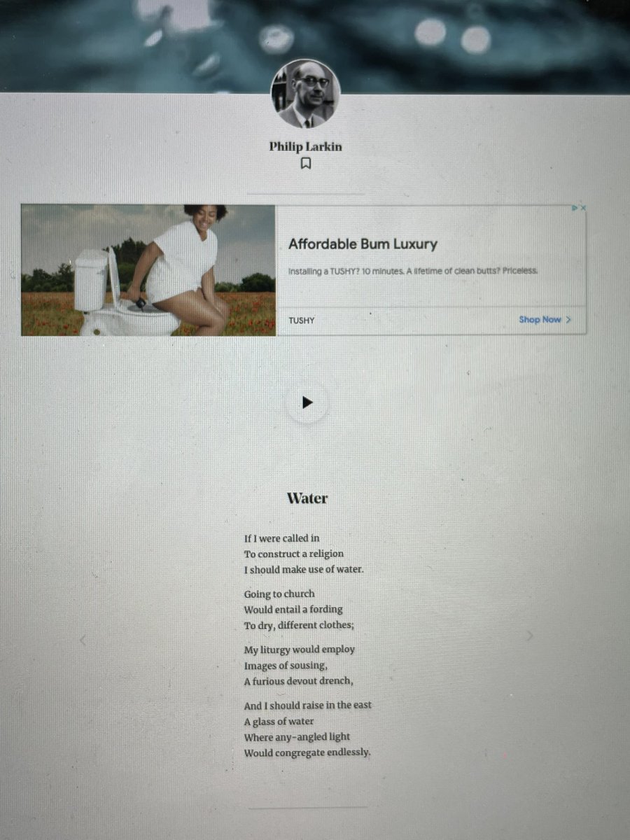 when the bidet ad appears above philip larkin’s “water” (1954)