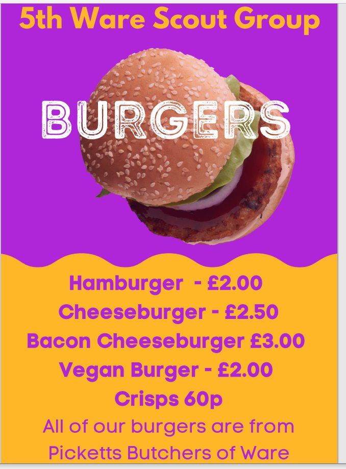 WareTownCouncil's tweet photo. @5thWareScouts are supporting us at the #RiversideRealAleFestival tomorrow &amp; will be running the BBQ.  Here's what they have for you; https://t.co/8F1JcPoVKC