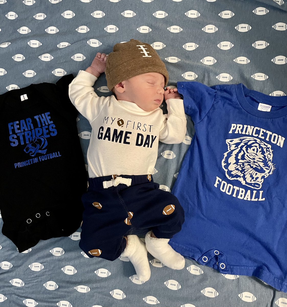 Coach_SmithPHS's tweet photo. Game Day! Meyer doesn’t quite fit in his @PHSTigerFB gear, so we had to call an audible, but he’s all fired up and will definitely be ready for kickoff tonight! https://t.co/0aJrdaY3iY
