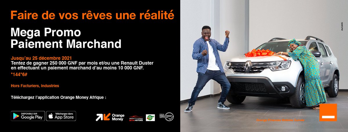 orangeguinee_gn's tweet photo. Du cash ? ou une voiture ? 

Tentez de gagner du cash chaque mois ou une voiture en participant à la Promo Orange Money. 
Faites un Paiement Marchand d’au moins 10.000 GNF depuis votre compte #OrangeMoney en composant *144*6# ou depuis l’application OM Afrique. 

#OrangeGuinée https://t.co/3AQbjcszpJ