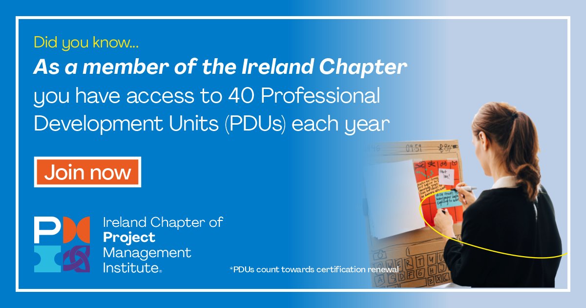 Being a member of Ireland Chapter of PMI is great for your career and professional development. JOIN NOW and take advantage of so many development opportunities. pmi-ireland.org/membership-hom…