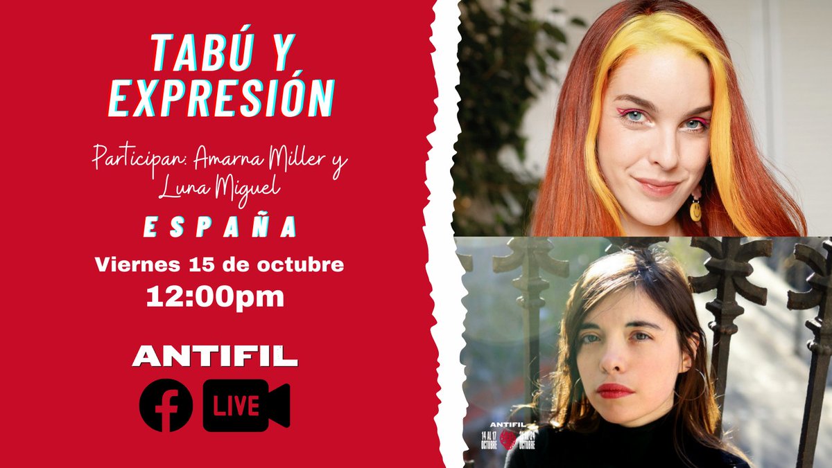 AntifilOficial's tweet photo. Hoy al mediodía (Hora Perú) todes sintonizando nuestra mesa de honor con las Escritoras #AmandaMiller y @lunamonelle desde España en vivo vía nuestra facebook, Youtube e Instagram⚡ #UnidosCientos #Antifil #Antifil2021 #España https://t.co/lBsaW7a7Se