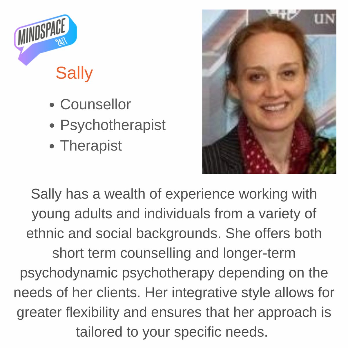Sally can support issues around Anxiety, Eating disorders, OCD, Relationships, Identity and past Traumas. mindspace247.com/therapist-prof…

#trauma #relationships #anxiety #OCD #eatingdisorderhelp
