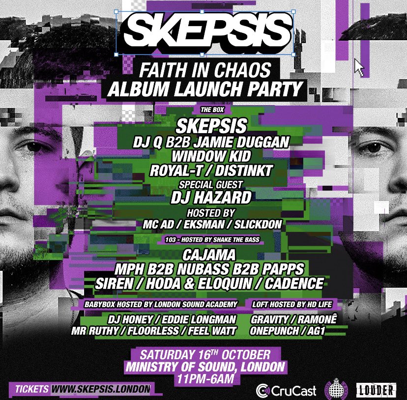 Absolutely gassed to be playing at <a href="/ministryofsound/">Ministry of Sound</a> for <a href="/skepsismusic_uk/">SKEPSIS</a> album launch alongside these wicked names 🤯🤬😤

Catch me and @hoda_uk_ shell it at 01:30 - 03:00 with some of our new, completely unheard, Bass/House/UKG &amp; Drums so NOT ONE TO MISS.

(Ticket link in bio✅