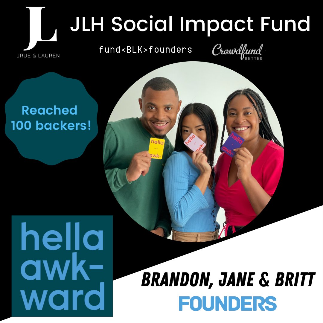 crowdfundbetter's tweet photo. @thejlhfund participant @hellawkwardcard reached 100 backers for their crowdfunding campaign on @FundBlackFndrs!

"Hella Awkward is the card game that sparks unforgettable experiences of connection, laughter and fun, one awkward conversation at a time!"

https://t.co/BNT1rAu6bj https://t.co/cnlqacn1BX