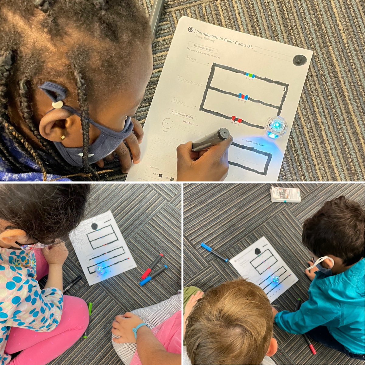 Miss_Westbury's tweet image. 🥳👏🥳 @MrMeeussen & his Gr. 2/3 class returned for another Fun Friday working with the Ozobots! Today these student robot programmers focused on colour coding using both symmetrical and asymmetrical codes allowing for different directions, speeds, & some cool moves. #kidcoders