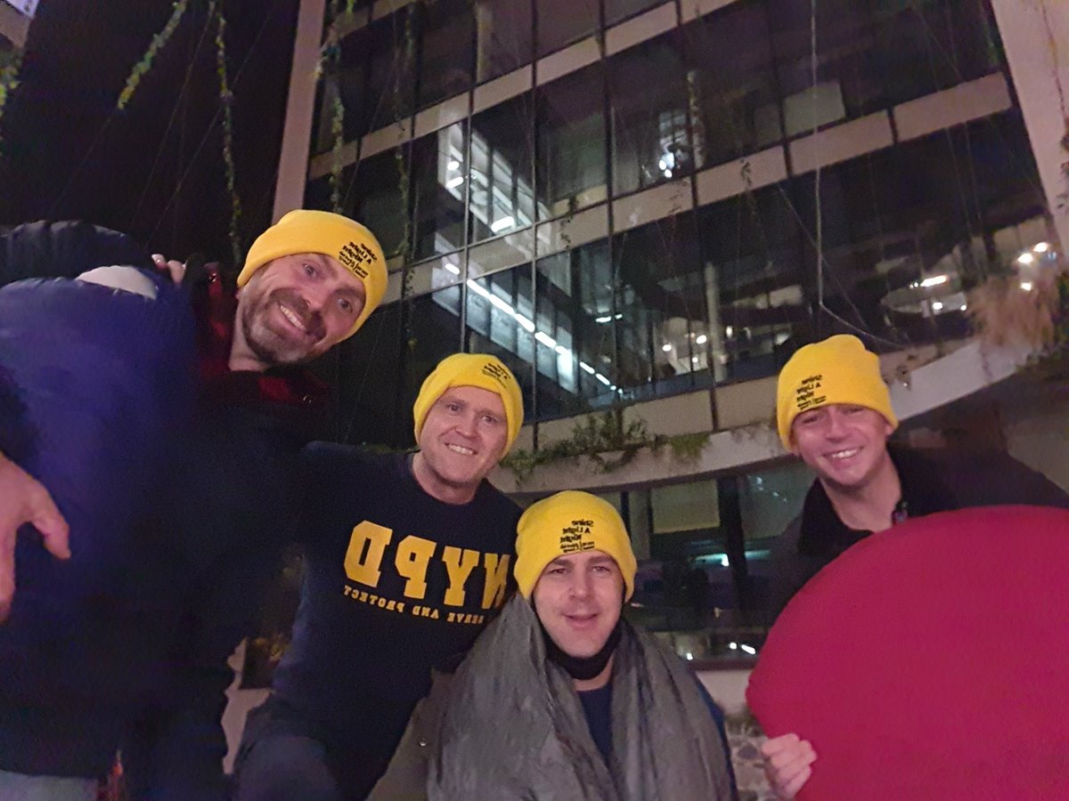 HiberniaREG's tweet photo. And so it begins... here are some of our boys in the courtyard at #1WML for Focus Ireland #ShineALightNight tonight. Thanks to all who have donated, and you can still do so at https://t.co/qgIoibzhgc #homelessness https://t.co/DaomRI7o5A