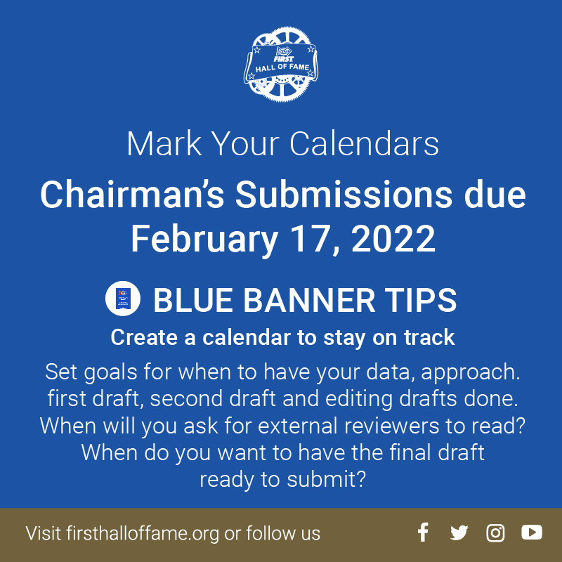 Just like building a robot, assembling a Chairman’s Award submission is a lot easier when you have a plan. Now’s a good time to get started!
#omgrobots #FIRSTforward #RapidReact #FIRSTHOFtips #FIRSTHOF