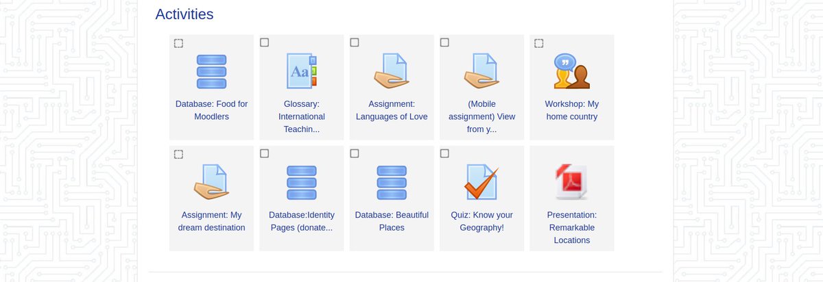 I like the power of #moodle modularity and what #UI improvements can be achieved by a good combination of custom themes and other plugin types, such as course formats.

This new theme re-uses the known concept of course modules shown as cards.

I like it.

moodle.org/plugins/theme_…
