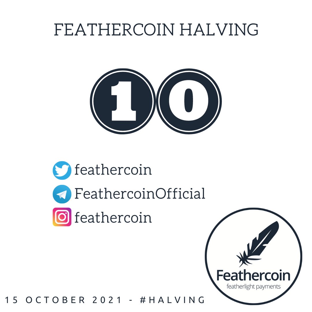 #Feathercoin #Halving Day -10.

Our second halving since 2013! ⛏️⛏️

Join our community today and live with us those 10 amazing days!

$ftc #bitcoin #litecoin #omnifeather