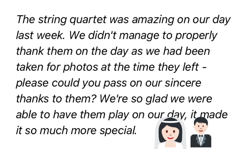 BlytheStringQ's tweet image. Lovely testimonial from happy couple, Rhiannan &amp;amp; Paul 💕