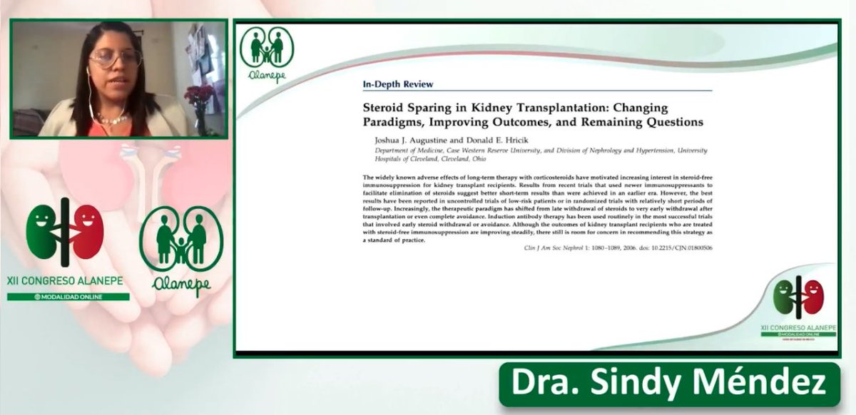 #DraSindyMendez 🇬🇹 presenting the evidence for steroid free immunesuppression post #kidneyTransplantation at the #Alanepe2021 virtual conference 
#SharingIsCaring 
@IPNA_PedNeph @ISNkidneycare @SLANH_ @fundanier