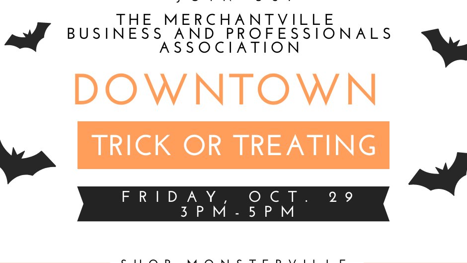 Downtown Trick or Treating in #Merchantville, 10/29 from 3pm-5pm. Stroll the downtown and pick up Halloween treats before heading to the Market Off Centre for a Costume Strut down the Jack O Lantern walk! Info here, merchantvillenj.gov/events/. #monsterville <a href="/ShopCamCo/">Shop Camden County</a> #shoplocal