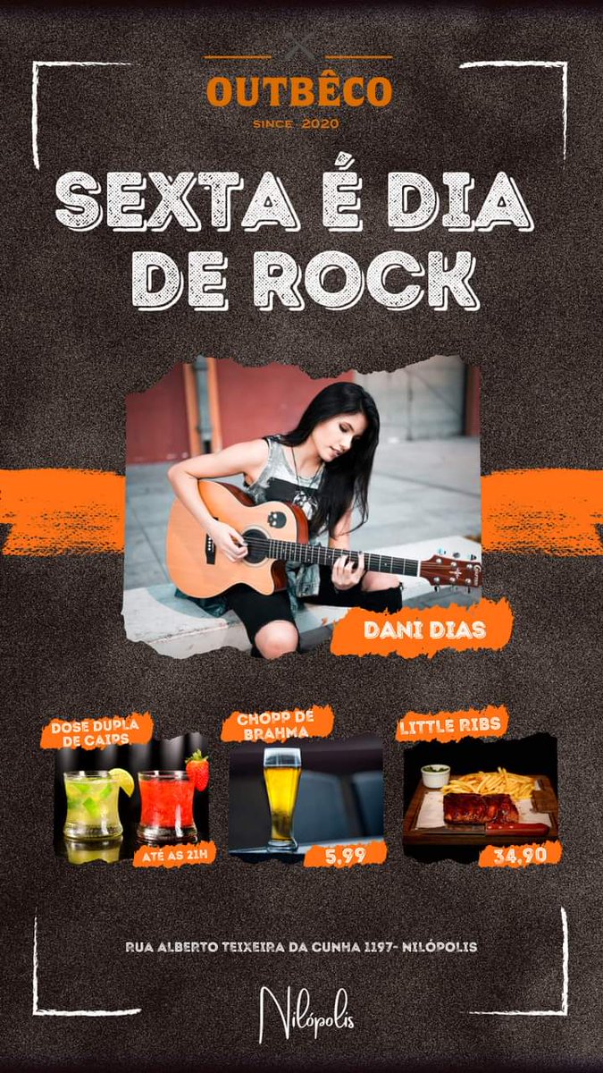 OutbecoN's tweet photo. HAPPY HOUR COM JEITINHO OUTBÊCO!!!

Á PARTIR DAS 18:00.

MUITA MÚSICA BOA

CHOPP GELADO

COMIDA GOSTOSA E MUITO MAIS...

TRAGA A FAMILIA E VENHA CURTIR O CLIMINHA OUTBÊCO. 

INFORMAÇÕES:99757-3434
RUA ALBERTO TEIXEIRA DA CUNHA 1197
NILÓPOLIS https://t.co/6HYIItdEWx