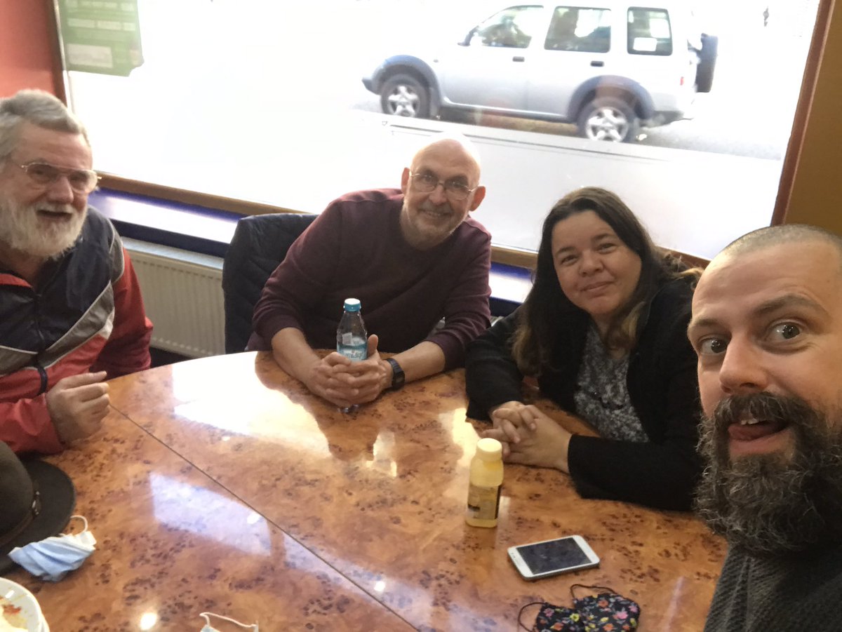 BCT_Creative's tweet photo. Toot toot! Fantastic Bugle day out. A wee curry at the Mosque Kitchen, a lovely poetry reading by @openbookreading at @PTBOpoetry festival AND seeing some of our Bugle artists’ work at #OOSOOM2021 exhibition, both @summerhallery What a bunch of culture hounds! https://t.co/LtI8q86dsr