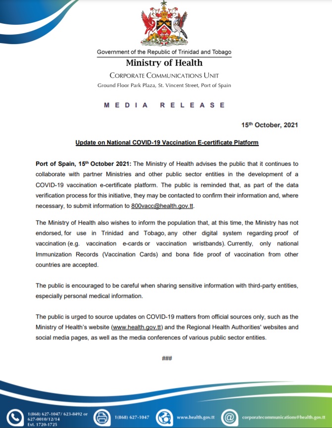 KejanHaynes's tweet photo. Ministry has not endorsed any digital system regarding proof of vaccination (e.g. vaccination e-cards or vaccination wristbands). Currently, only national Immunization Records  and bona fide proof of vaccination from other countries are accepted. https://t.co/GzuvlqbFid