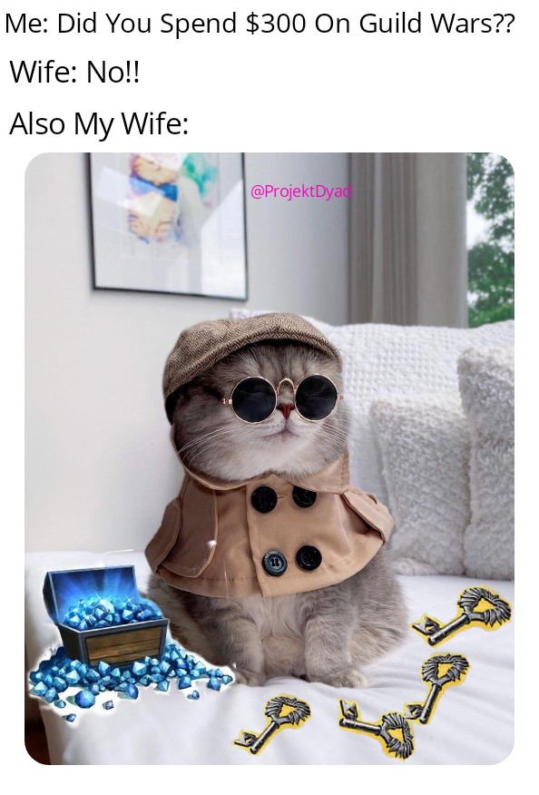 ProjektDyad's tweet photo. As long as she's happy 😂😂

#GuildWars2 @GuildWars2 #guildwars2memes #gw2memes https://t.co/hhTuyAEyKo