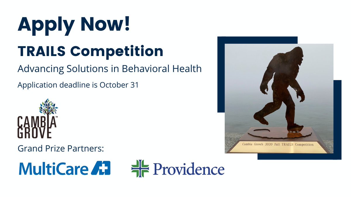 Are you an #entrepreneur innovating within the #behavioralhealth space? Apply to the upcoming #TRAILSCompetition for the chance to advance your innovation with <a href="/ProvInnovation/">Providence Digital Innovation Group</a> and <a href="/MultiCareHealth/">MultiCare Health</a> Behavioral Health Network! bddy.me/3BMvVuC