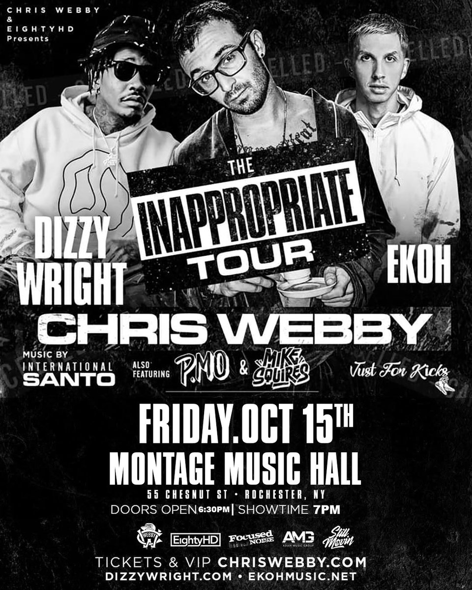 Friday night, feeling right.

🎤: <a href="/ChrisWebby/">Chris Webby</a>
📅: TONIGHT
⏰: 6:30PM
📍: <a href="/TheMontage585/">The Montage Music Hall</a>
🎫: ChrisWebby.com/Tour

#InappropriateTour
