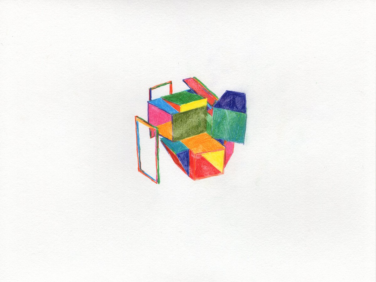 Série des Cabachons, 2021. Crayon de couleur sur papier. 32x24cm. 
#mengzhizheng #cabane #sculpture #dessin #drawing #art #architecture #maquette