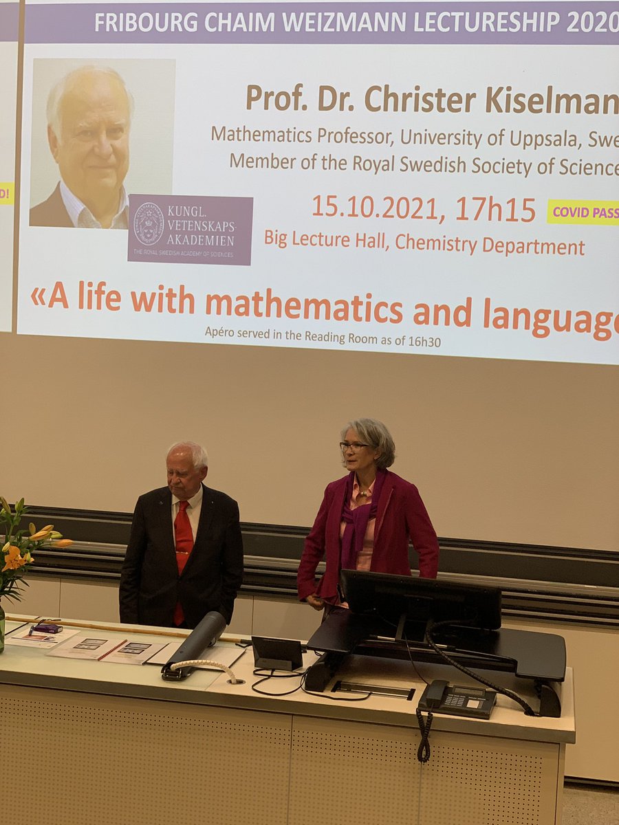 unifrChemistry's tweet photo. Prof. Dr. Christer Kiselman has started his speech on βA life with mathematics and languages #unifr #unifrchemistry #chaimweizmann #confererence #fribourg https://t.co/8XE7u3lVhX