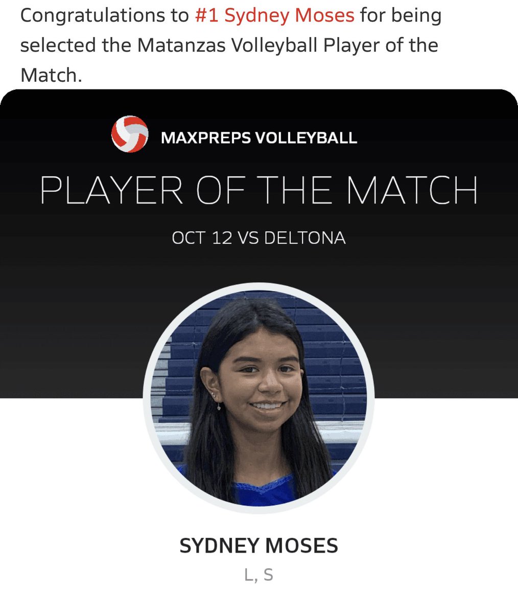 Congrats to #1 Sydney for being named Player of the Match against Deltona!