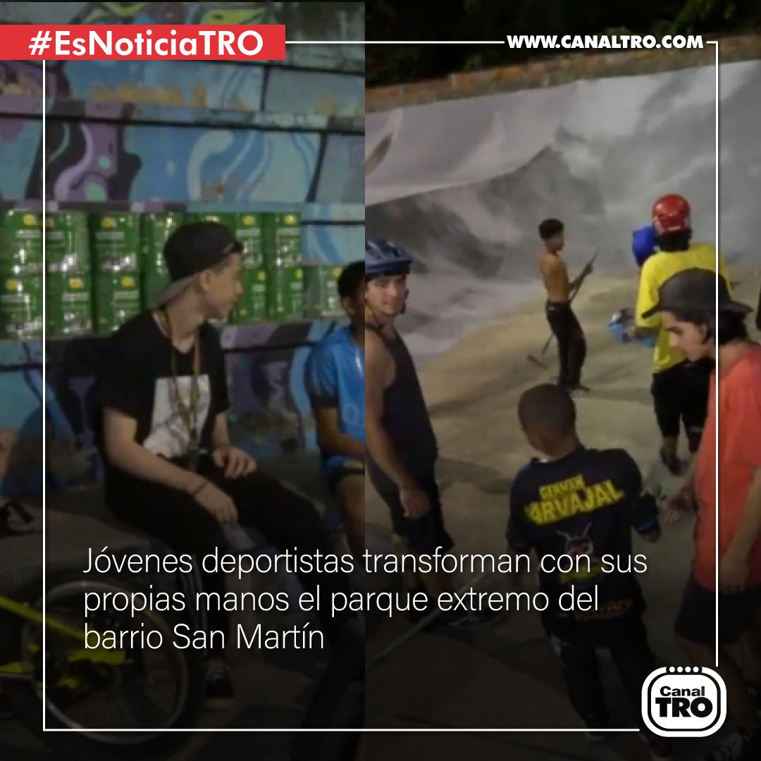 CanalTRO's tweet photo. #EsNoticiaTRO 🚨| Por medio de la iniciativa ‘Pinta Joven, Pinta Paz’, varios deportistas 🛹 están transformando el #ParqueExtremo de la Comuna 9, tras ganar un concurso con la Fundación Pintuco 🎨.

👉https://t.co/QtUEfszoy4 https://t.co/YspgC58EXH