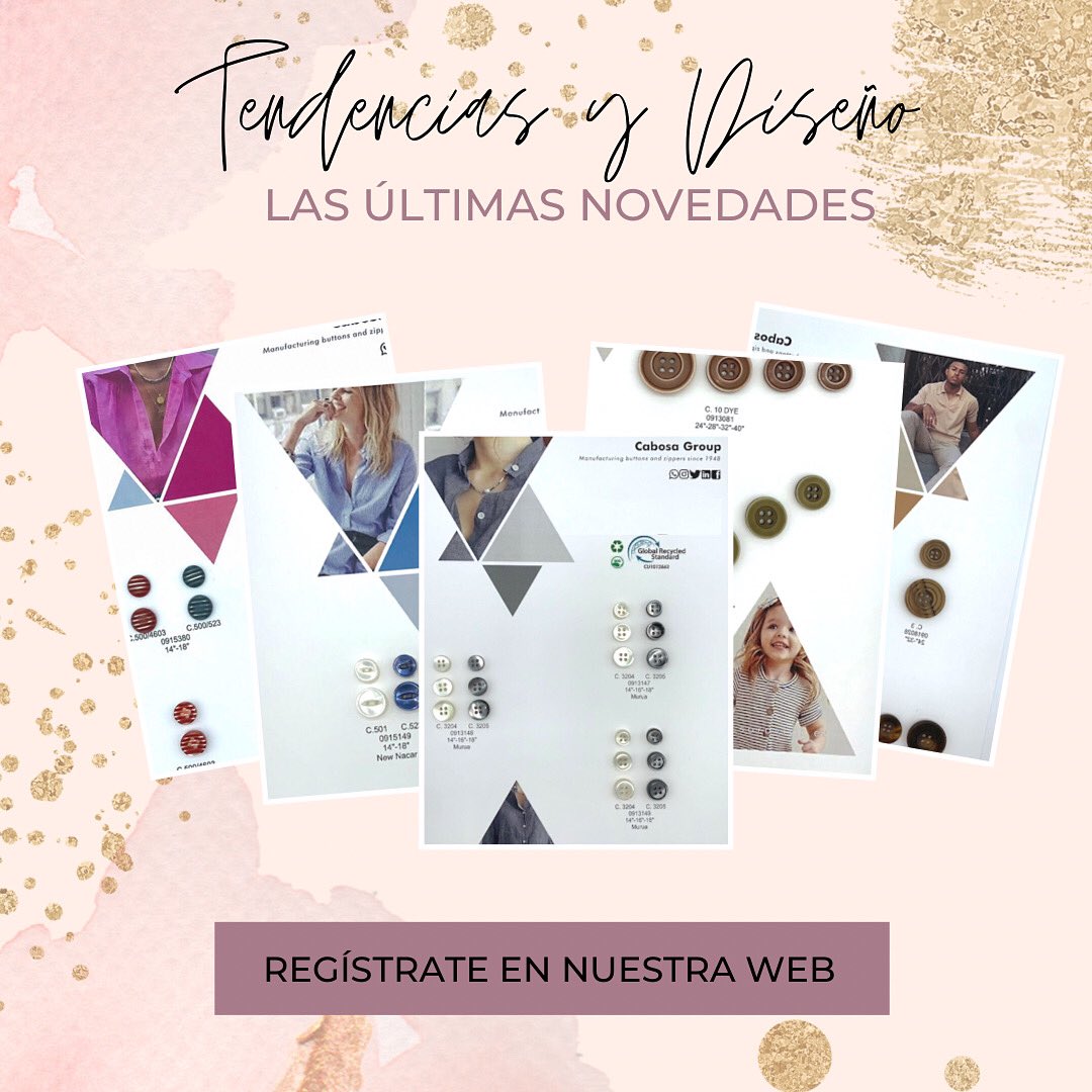 CabosaGroup's tweet photo. ¿Buscas inspiración? Conoce nuestras colecciones digitales📔✨
Regístrate ya en nuestra web y descubre semanalmente nuestros productos y colecciones en tendencia 🤩✨
#trending #trendcollection #buttons #color #fabric #design #buttondesign https://t.co/i4tc1dWBt5