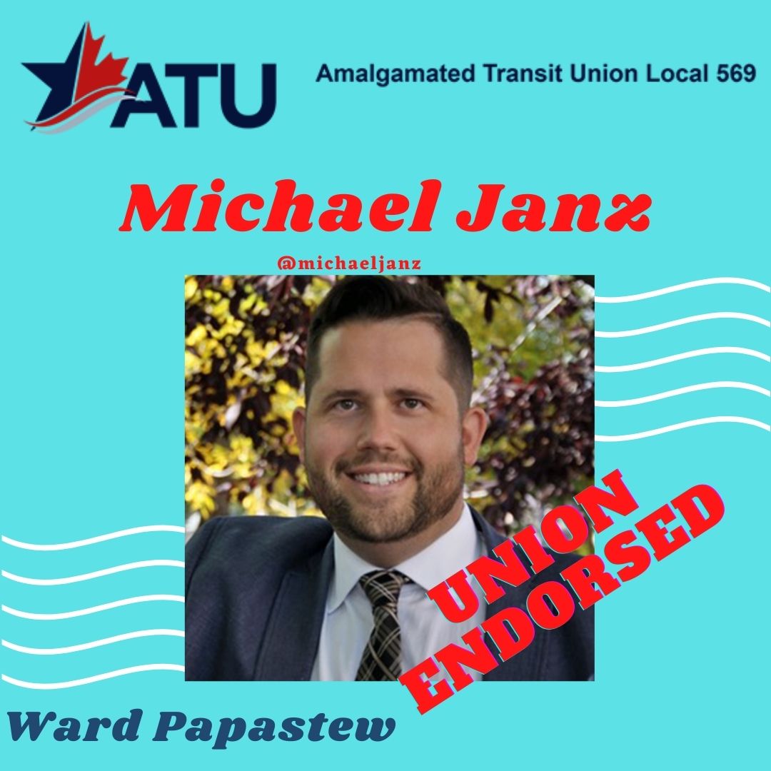 ATU Local 569 is proud to endorse <a href="/michaeljanz/">Michael Janz</a>  for City Council in Ward Papastew (PAH-PAH-STAY-OH).

Looking for your ward or where to vote?

 Check here: ow.ly/Ci5n50GoALT
