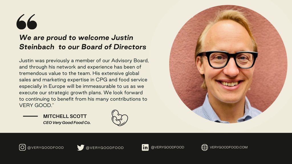 VERY proud to welcome Justin Steinbach to our Board of Directors, we think he’s a pearfect fit ahead of our listing on the NASDAQ.  Steinbach's global network and experience in CPG will make him an asset to our strategic growth. Full Press Release: yhoo.it/3iDMTUw