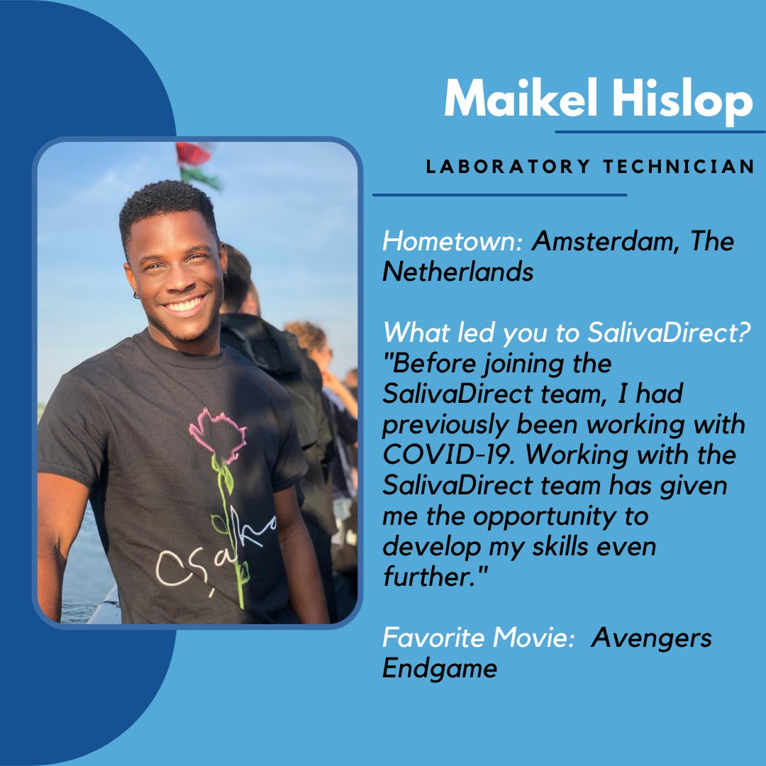 saliva_direct's tweet image. Meet one of our staff members here at @YaleSPH @saliva_direct! This week&apos;s feature includes Maikel Hislop who is one of our lab technicians.
#featuredstafffridays #spitsquad #meettheteam #SalivaDirect #Yale #ysph