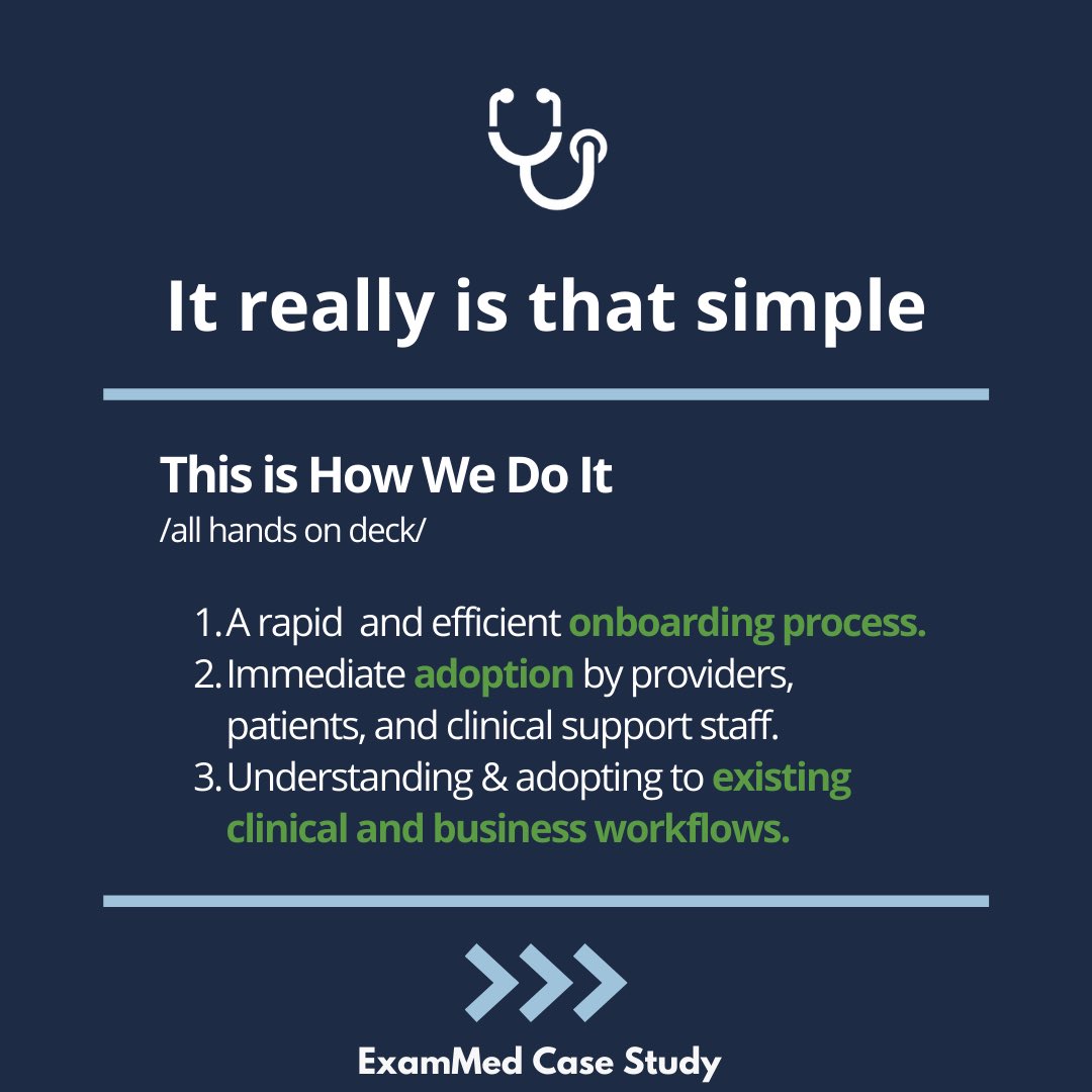 ExamMed's tweet image. With an ultra-simple platform and a proven methodology, it really is this easy to implement ExamMed. 
Want to know more, contact us for a copy of the case study at info@exammed.com or try it for yourselves on us for through the end of 2021.

#Telemedicine #Telehealth #VirtualCare