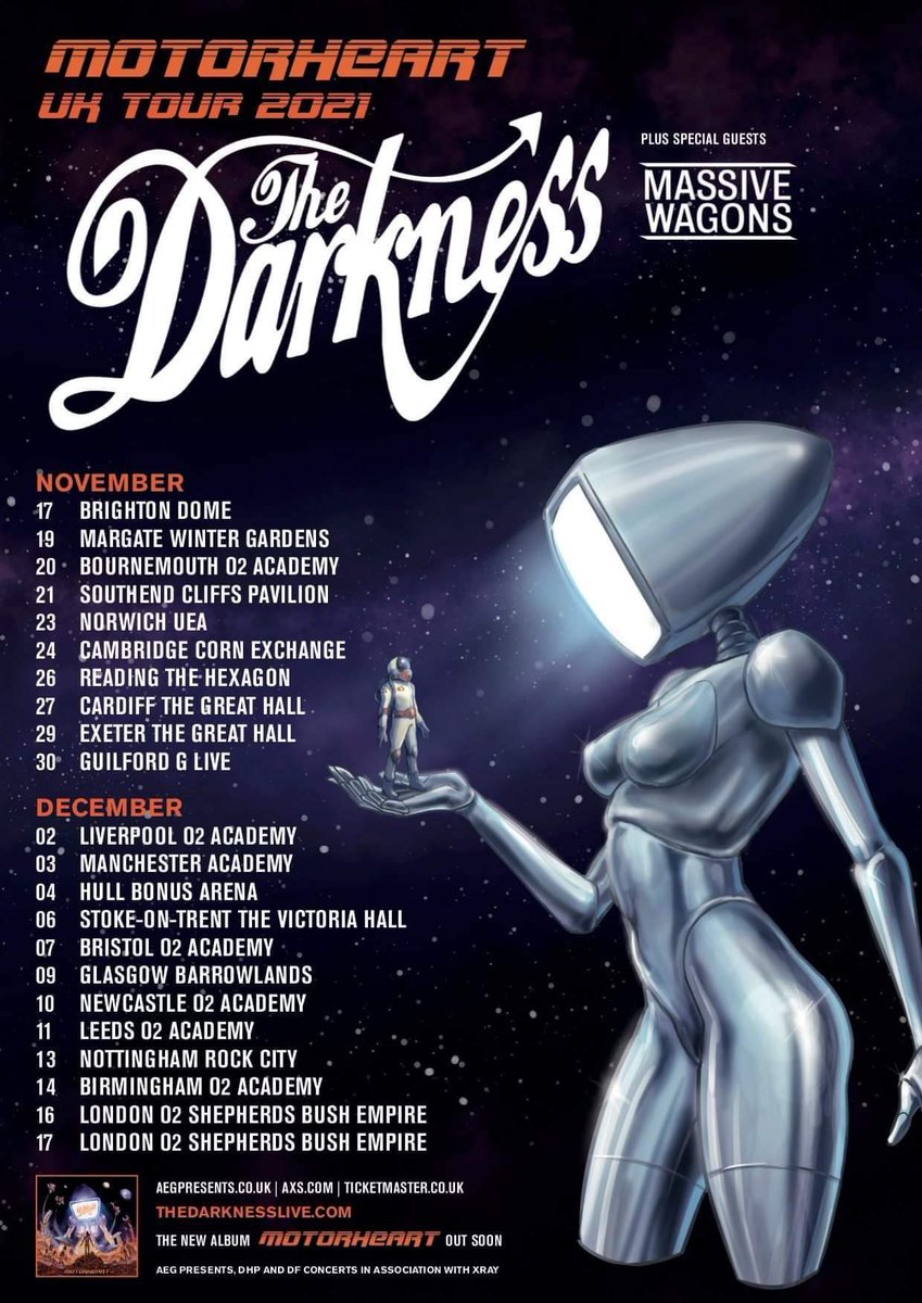 MassiveWagons's tweet photo. 🔥🔥 ANNOUNCEMENT 🔥🔥

We're supporting @thedarkness on their UK tour!! 22 dates over November and December!!! 

Get your tickets here 👉https://t.co/cxNzWt6lgL

We can't bloody wait!!!

#tour #uk @thedarkness #motorheat #support #november #december https://t.co/KdCYn3AJwX